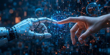 로봇, 인간 손가락이 마주보는 이미지