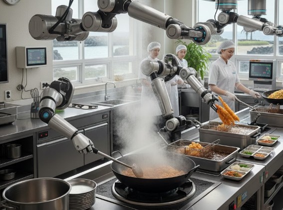 [제조 AI / 산업 AX 관련 정보 공유]<튀기고, 볶고...제주 학교 급식 'AI 조리 로봇'이 요리한다>